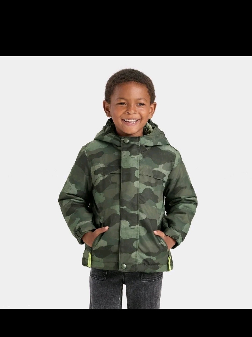 Kids Camo Hooded Winter Jacket - Green